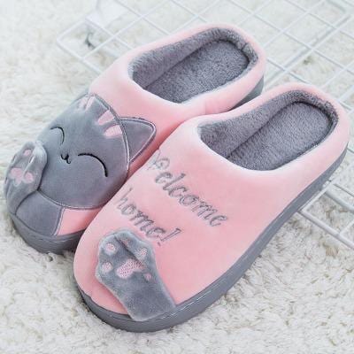 ezy2find women's slippers pink / 37 38 Winter Home Slippers Cartoon Cat Shoes Non-slip Soft Winter Warm House Slippers