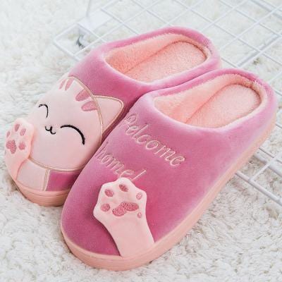 ezy2find women's slippers red / 35 36 Winter Home Slippers Cartoon Cat Shoes Non-slip Soft Winter Warm House Slippers