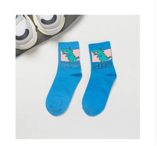 ezy2find women's socks Blue Women's Girl's Tidal socks, cotton tube socks, small monsters, japanese pattern, breathable skateboard socks