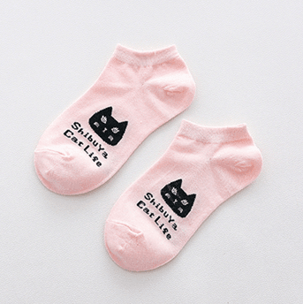 ezy2find women's socks Meat Pink / One size Cotton socks, spring and summer, new cartoon cat boat socks, sweat-absorbent breathable socks