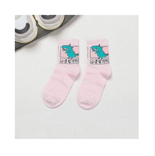 ezy2find women's socks Pink Women's Girl's Tidal socks, cotton tube socks, small monsters, japanese pattern, breathable skateboard socks