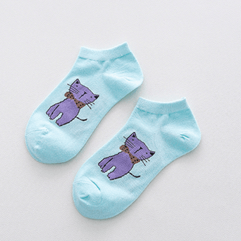 ezy2find women's socks Sky blue / One size Cotton socks, spring and summer, new cartoon cat boat socks, sweat-absorbent breathable socks
