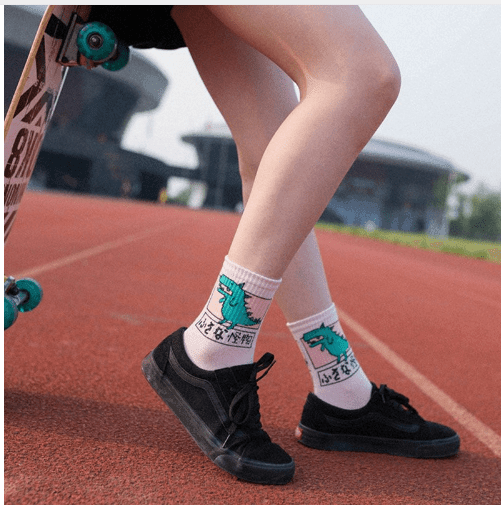 ezy2find women's socks Women's Girl's Tidal socks, cotton tube socks, small monsters, japanese pattern, breathable skateboard socks