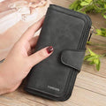 ezy2find women's wallet black Matte PU leather multi-function wallet
