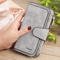 ezy2find women's wallet Grey Matte PU leather multi-function wallet