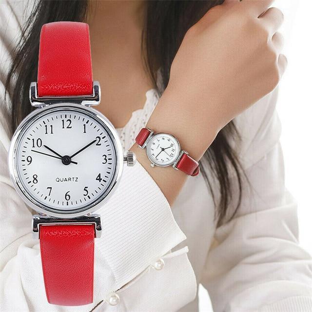 ezy2find womens watch Red Classic Women's Casual Quartz Leather Band Strap Watch Round Analog Clock Wrist Watches