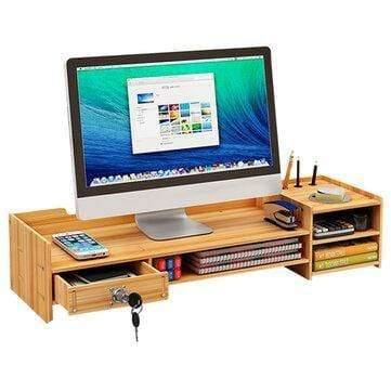 ezy2find Wood Computer Monitor Stand Riser Desktop A / Beige Wood Computer Monitor Stand Riser Desktop LED LCD Monitor Support Holder File Storage Drawer