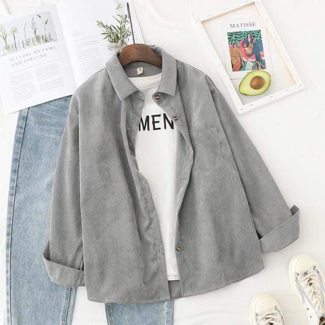 ezy2find XL / Gray Corduroy Women Blouses Shirts Tunic Womens Tops And Blouses 2021 Womenswear Long Sleeve Clothing Button Up Down Loose White New