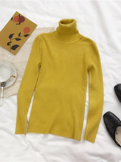 ezy2find Yellow / One Size 2022 Autumn Winter Thick Sweater Women Knitted Ribbed Pullover Sweater Long Sleeve Turtleneck Slim Jumper Soft Warm Pull Femme