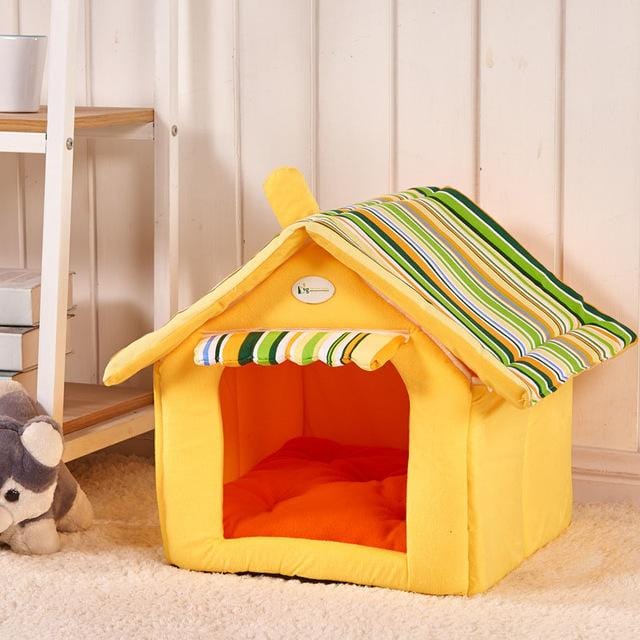 ezy2find Yellow / S New Fashion Striped Removable Cover Mat Dog House Dog Beds For Small Medium Dogs Pet Products House Pet Beds for Cat